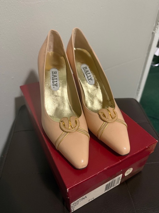 Bally Shoes - Bally Blush Pink Pointed Toe Pumps with Gold Logo Trim